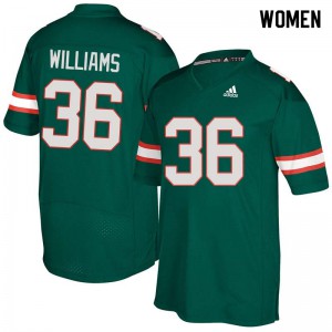Womens Marquez Williams Green Miami Hurricanes #36 Embroidery Jersey