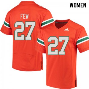 Women's Marshall Few Orange Miami #27 Stitch Jerseys