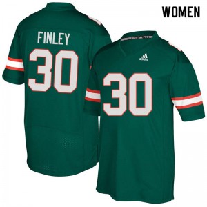Women Romeo Finley Green University of Miami #30 Stitched Jerseys