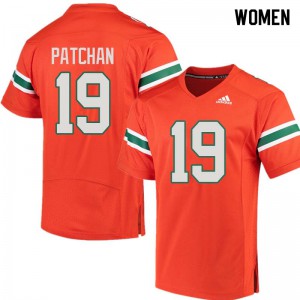 Womens Scott Patchan Orange Miami Hurricanes #19 Official Jerseys