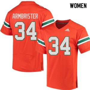 Womens Thurston Armbrister Orange Hurricanes #34 Stitched Jerseys