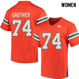 Womens Tyler Gauthier Orange University of Miami #74 Stitch Jersey