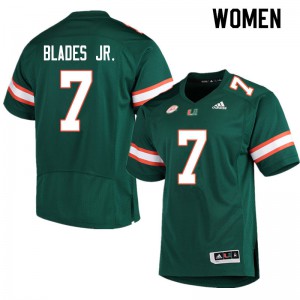 Women's Al Blades Jr. Green Miami Hurricanes #7 Player Jersey