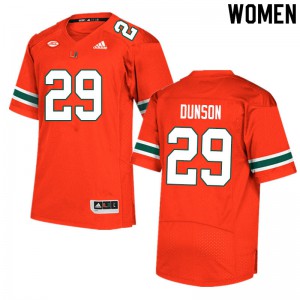 Women Isaiah Dunson Orange Miami Hurricanes #29 Stitched Jersey