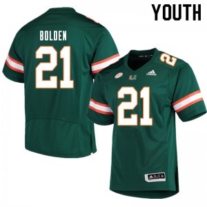 Youth Bubba Bolden Green Miami Hurricanes #21 Embroidery Jerseys