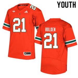 Youth Bubba Bolden Orange Miami #21 Embroidery Jerseys