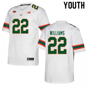 Youth Cameron Williams White Hurricanes #22 NCAA Jersey
