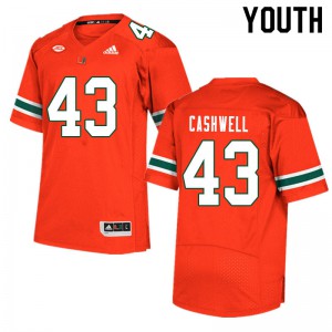 Youth Isaiah Cashwell Orange Hurricanes #43 Alumni Jersey