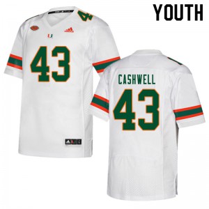 Youth Isaiah Cashwell White University of Miami #43 Player Jerseys