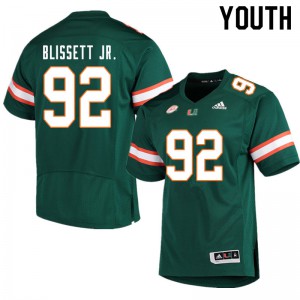Youth Jason Blissett Jr. Green Miami Hurricanes #92 Embroidery Jerseys