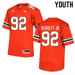 Youth Jason Blissett Jr. Orange University of Miami #92 Official Jerseys