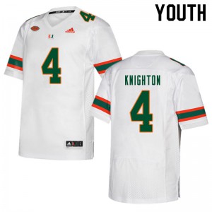 Youth Jaylan Knighton White Miami #4 University Jersey