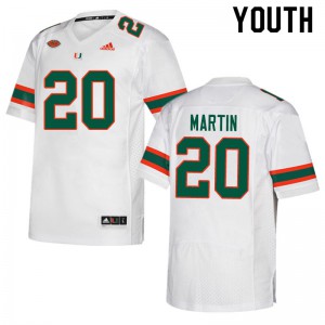 Youth Asa Martin White University of Miami #20 Player Jersey