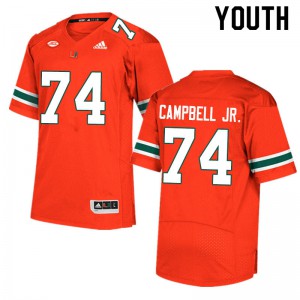 Youth John Campbell Jr. Orange Miami Hurricanes #74 Stitched Jersey