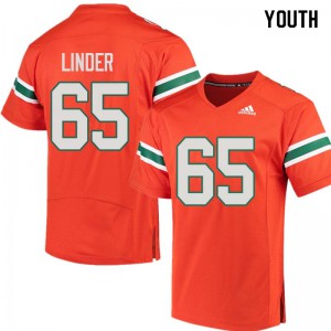 Youth Brandon Linder Orange Hurricanes #65 Embroidery Jerseys