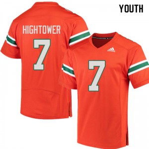 Youth Brian Hightower Orange Miami Hurricanes #7 Embroidery Jersey
