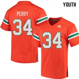 Youth Charles Perry Orange Hurricanes #34 Stitch Jersey