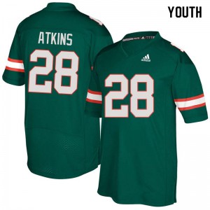 Youth Crispian Atkins Green University of Miami #28 Player Jerseys