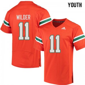 Youth DeAndre Wilder Orange Miami Hurricanes #11 Embroidery Jersey