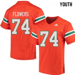 Youth Ereck Flowers Orange University of Miami #74 Embroidery Jerseys