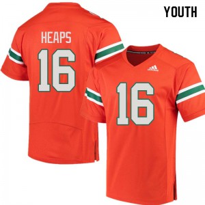 Youth Jake Heaps Orange Miami Hurricanes #16 Stitch Jersey