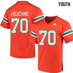 Youth Jon Feliciano Orange Miami Hurricanes #70 Stitched Jerseys