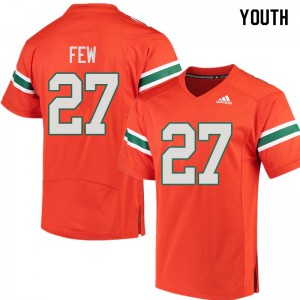 Youth Marshall Few Orange Hurricanes #27 High School Jerseys