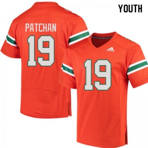 Youth Scott Patchan Orange Miami Hurricanes #19 Official Jersey