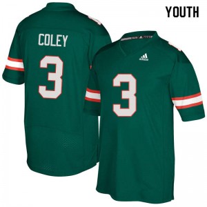 Youth Stacy Coley Green Miami Hurricanes #3 Official Jerseys