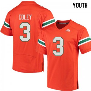 Youth Stacy Coley Orange Hurricanes #3 Stitched Jersey