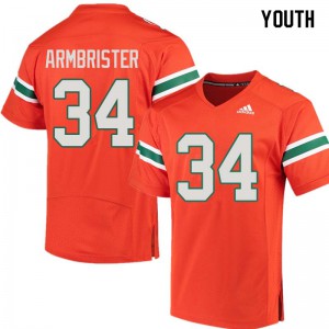 Youth Thurston Armbrister Orange University of Miami #34 High School Jersey