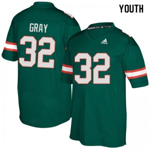 Youth Trayone Gray Green Miami Hurricanes #32 Official Jersey