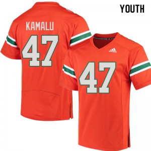 Youth Ufomba Kamalu Orange University of Miami #47 Stitch Jerseys