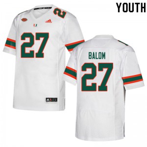 Youth Brian Balom White University of Miami #27 Player Jersey