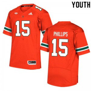 Youth Jaelan Phillips Orange Hurricanes #15 Football Jerseys