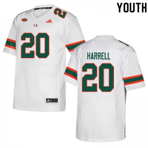 Youth Jalen Harrell White University of Miami #20 Stitch Jerseys