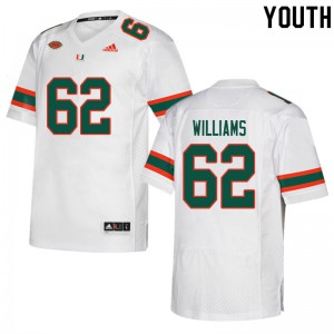 Youth Jarrid Williams White Miami Hurricanes #62 University Jersey