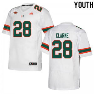 Youth Marcus Clarke White University of Miami #28 Stitch Jersey